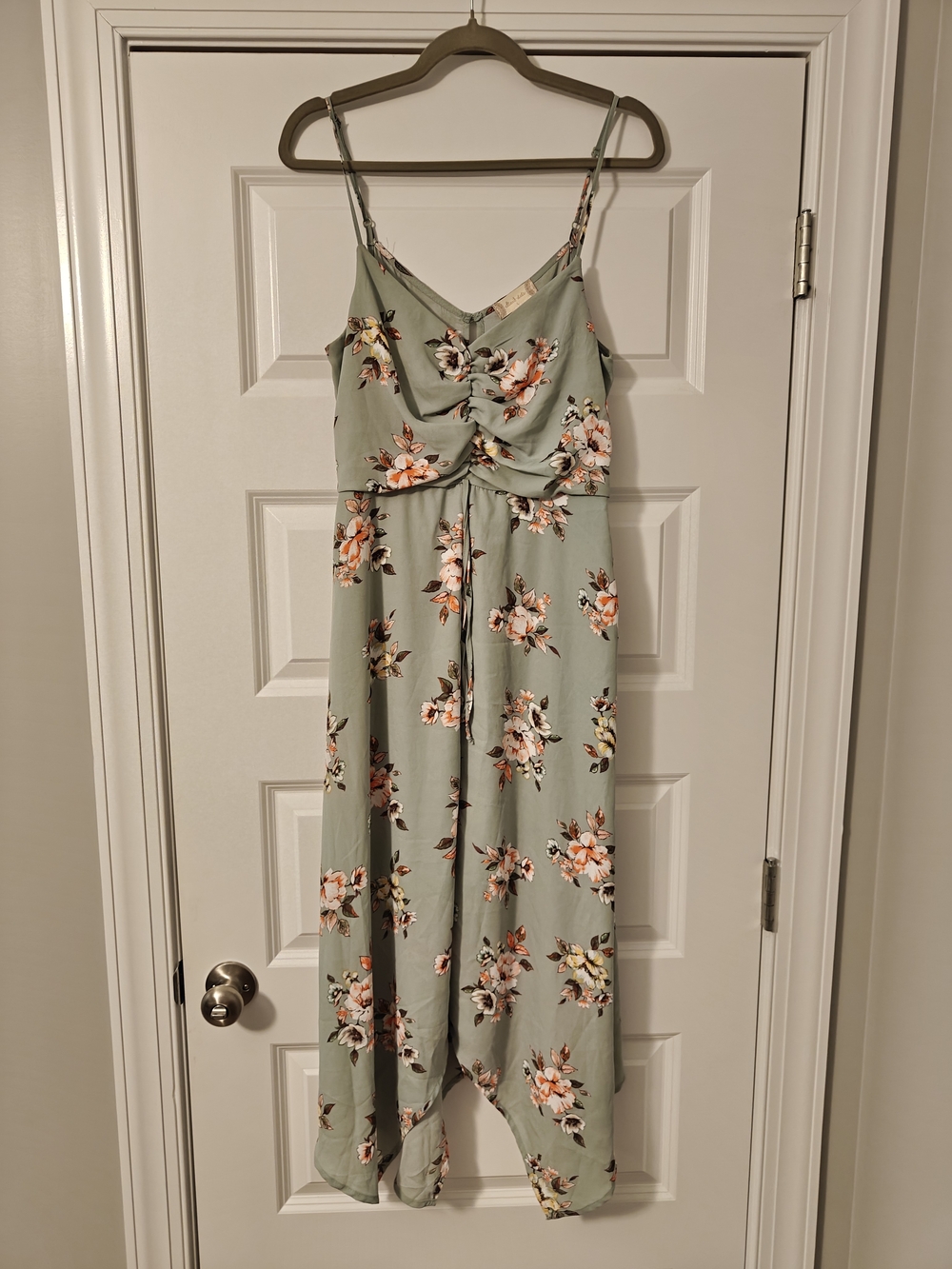 Altar'd State Sage Green Floral Maxi Dress with Spaghetti Straps